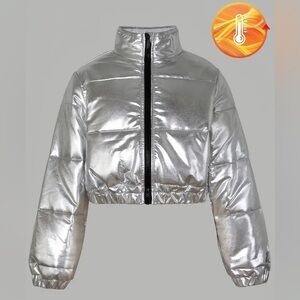 Silver Metallic Big Girls Puffer Jacket
